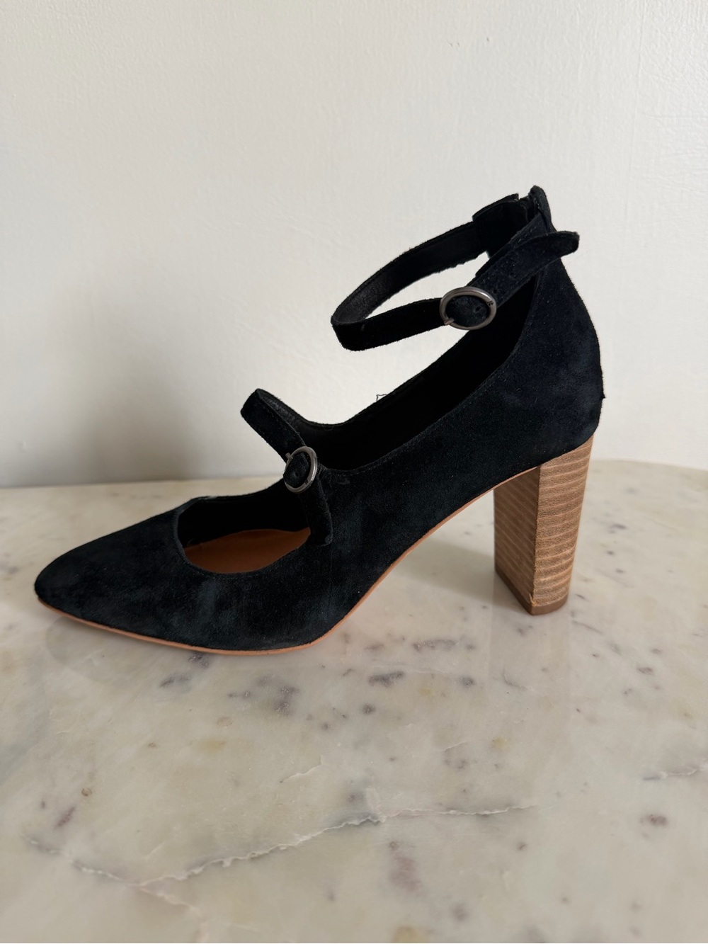 Lucky Brand Black Suede Mary Jane Ankle-Strap Flat Size 7.5